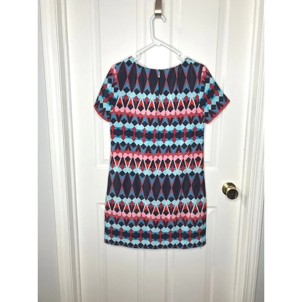 J. Crew Short Sleeve Shift Dress Geometric Print Red Blue Women's Size‎ 4